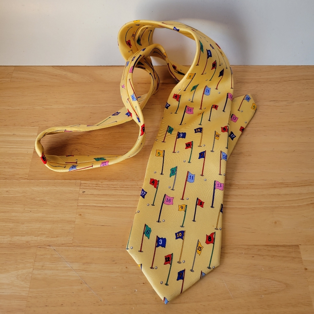 Yellow Golf Flag Patterned Tie Alynn Neckwear